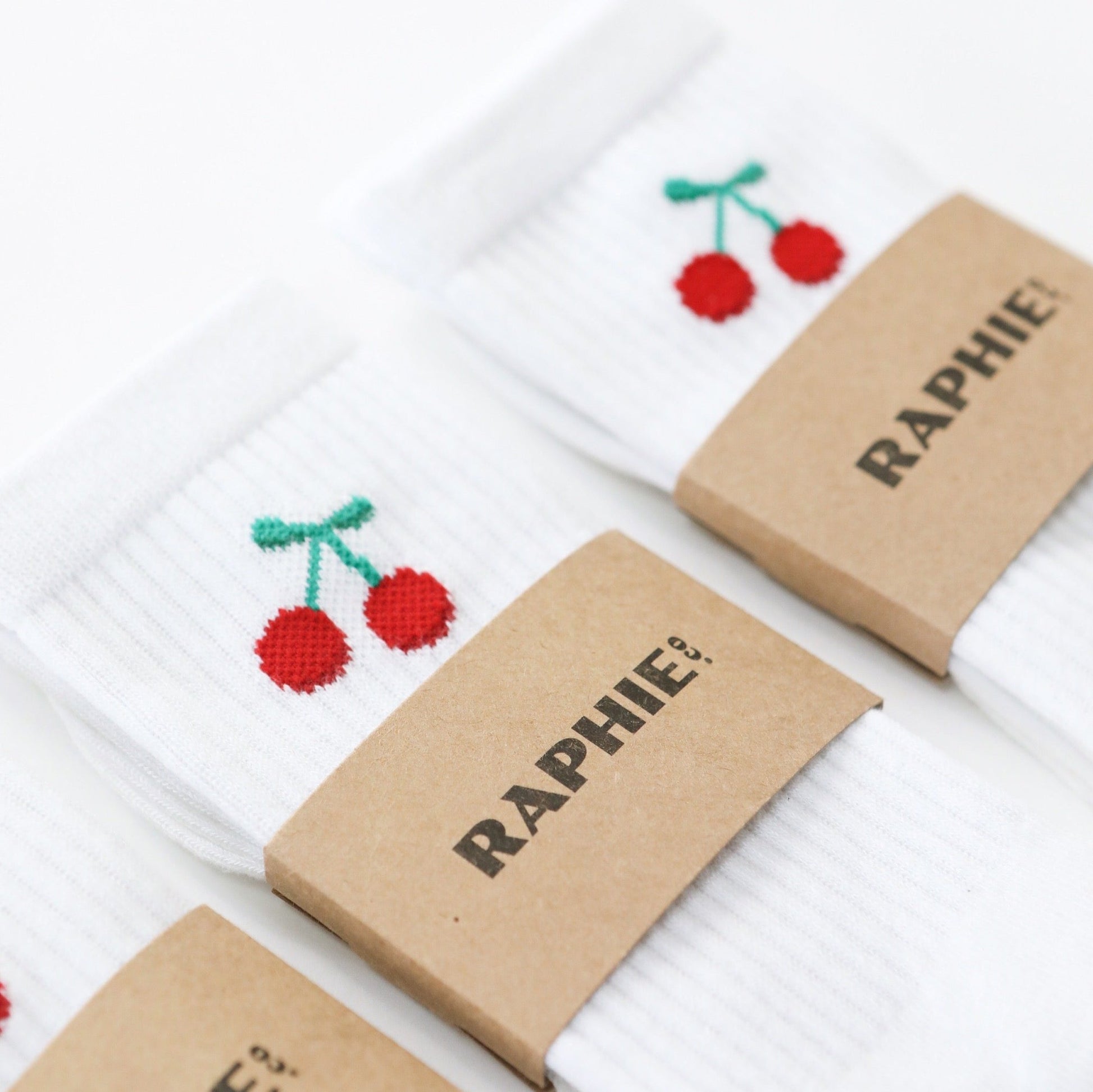 Womens, Unisex White Crew Sock, Tube Ribbed Ankle Sport Sock, The Cherry, Fruit logo, Emoji sock,